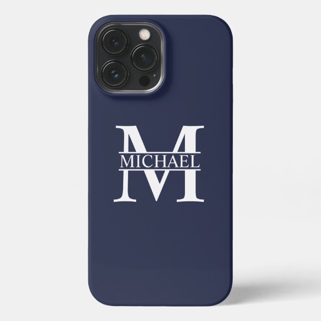 Navy Blue Personalised Monogram and Name iPhone Case (Back)