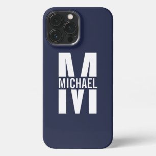 Navy Blue Personalised Monogram and Name iPhone 13 Pro Max Case