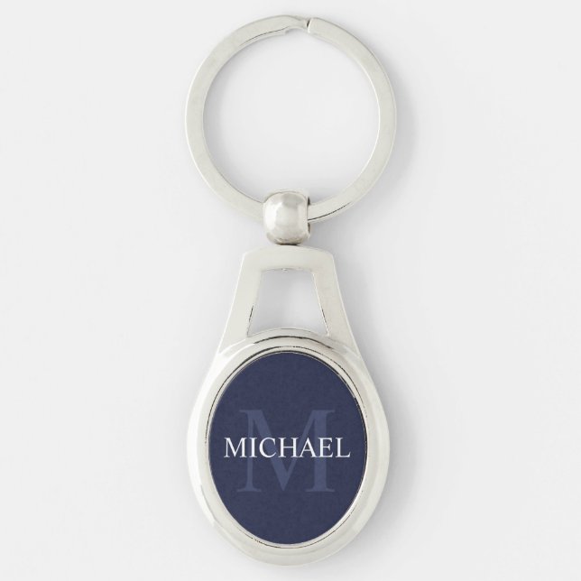 Navy Blue Personalised Monogram and Name Key Ring (Front)