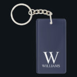Navy Blue Personalised Monogram and Name Key Ring<br><div class="desc">Personalised Monogram and Name Gift
features personalised monogram and name in white classic serif font style on navy blue background.

Perfect for holiday,  family reunion and for any special occasions.</div>