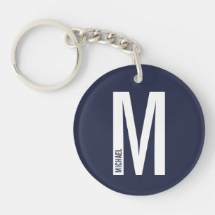 Navy Blue Personalised Monogram and Name Key Ring