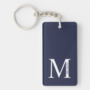Navy Blue Personalised Monogram and Name Key Ring