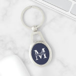 Navy Blue Personalised Monogram and Name Key Ring<br><div class="desc">Personalised Monogram and Name Gifts
featuring personalised white monogram in classic serif font style with box of name in the middle of monogram on navy blue background.

Perfect as father's day gifts for dad,  thank you gifts for groomsmen and more.</div>