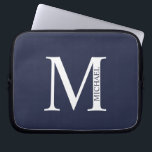 Navy Blue Personalised Monogram and Name Laptop Sleeve<br><div class="desc">Personalised Monogram and Name Gifts
featuring personalised monogram and name in classic serif font style.</div>