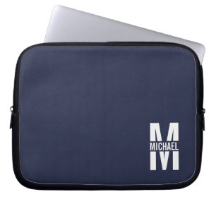 Navy Blue Personalised Monogram and Name Laptop Sleeve