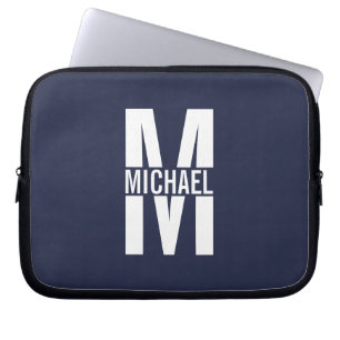 Navy Blue Personalised Monogram and Name Laptop Sleeve