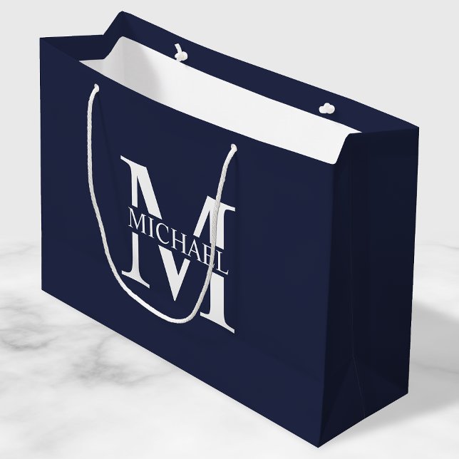 Navy Blue Personalised Monogram and Name Large Gift Bag (Creator Uploaded)