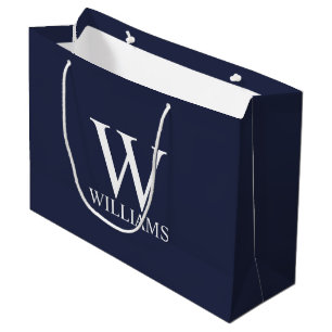 Navy Blue Personalised Monogram and Name Large Gift Bag