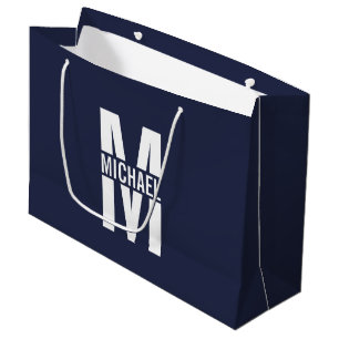 Navy Blue Personalised Monogram and Name Large Gift Bag