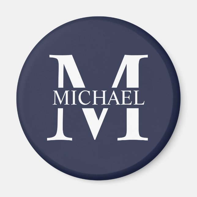 Navy Blue Personalised Monogram and Name Magnet (Front)