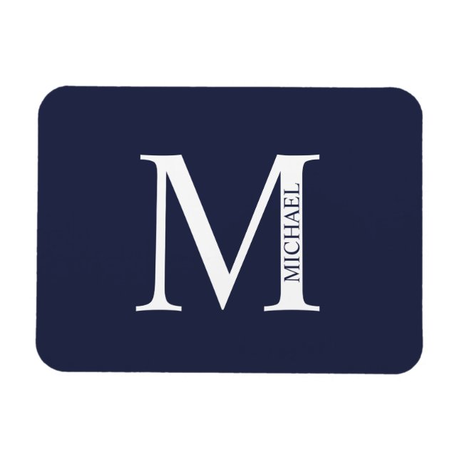 Navy Blue Personalised Monogram and Name Magnet (Horizontal)