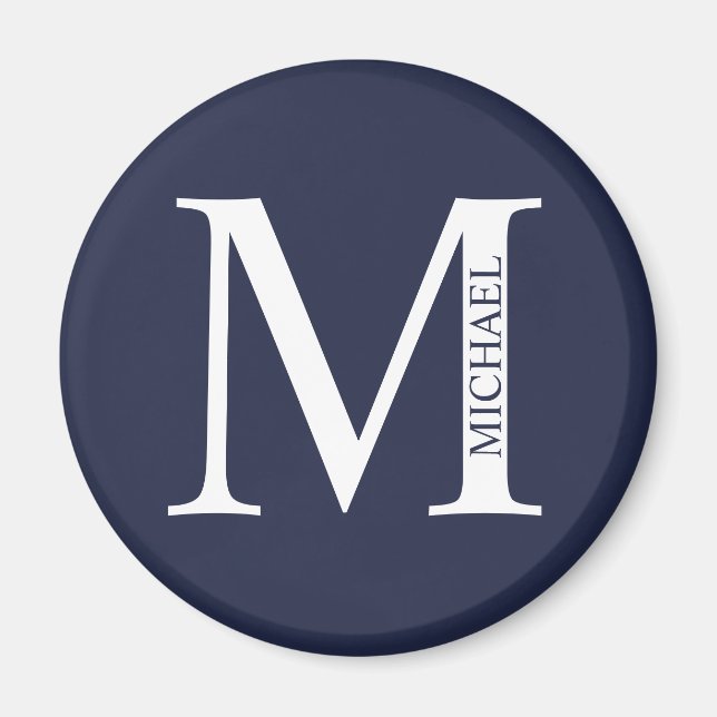 Navy Blue Personalised Monogram and Name Magnet (Front)
