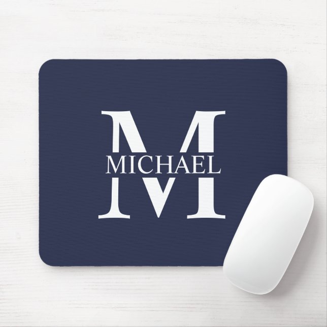 Navy Blue Personalised Monogram and Name Mouse Mat (With Mouse)