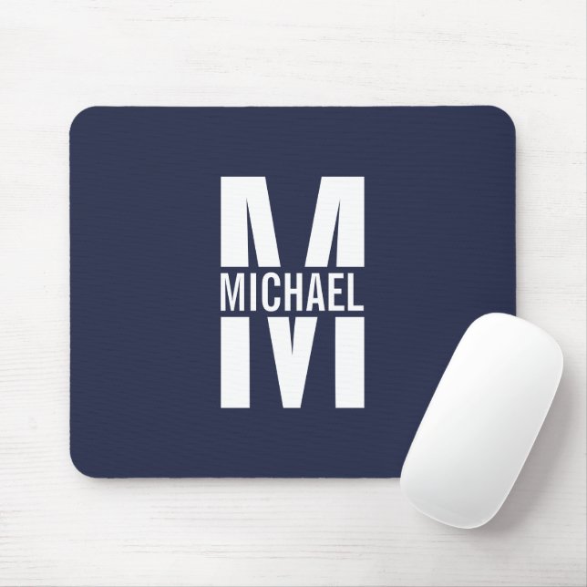 Navy Blue Personalised Monogram and Name Mouse Mat (With Mouse)