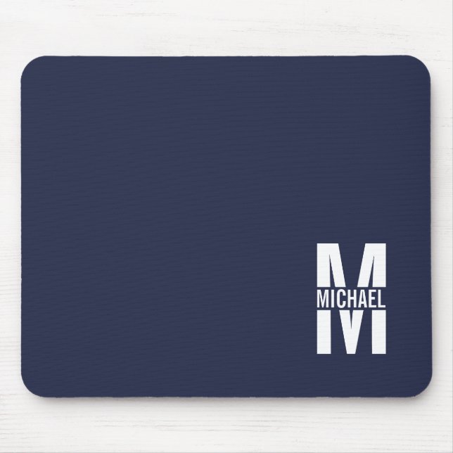 Navy Blue Personalised Monogram and Name Mouse Mat (Front)
