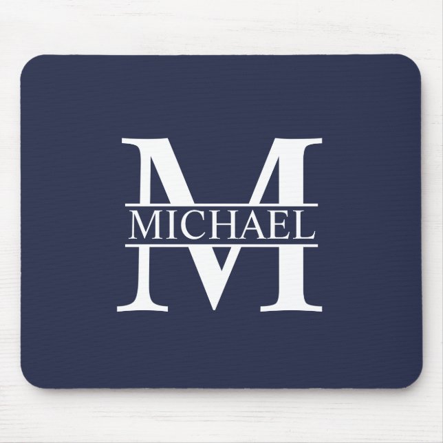 Navy Blue Personalised Monogram and Name Mouse Mat (Front)