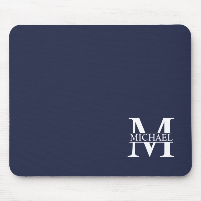 Navy Blue Personalised Monogram and Name Mouse Mat (Front)