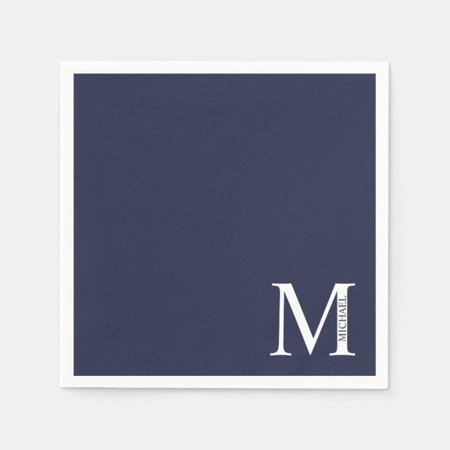 Navy Blue Personalised Monogram and Name Napkin (Front)