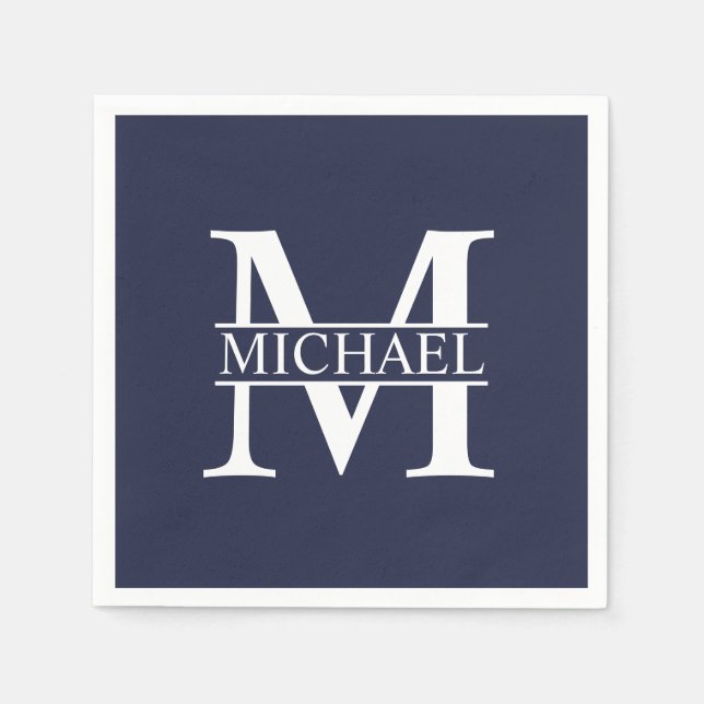 Navy Blue Personalised Monogram and Name Napkin (Front)