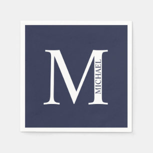 Navy Blue Personalised Monogram and Name Napkin