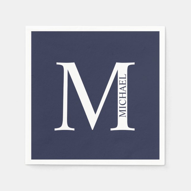 Navy Blue Personalised Monogram and Name Napkin (Front)