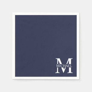 Navy Blue Personalised Monogram and Name Napkin