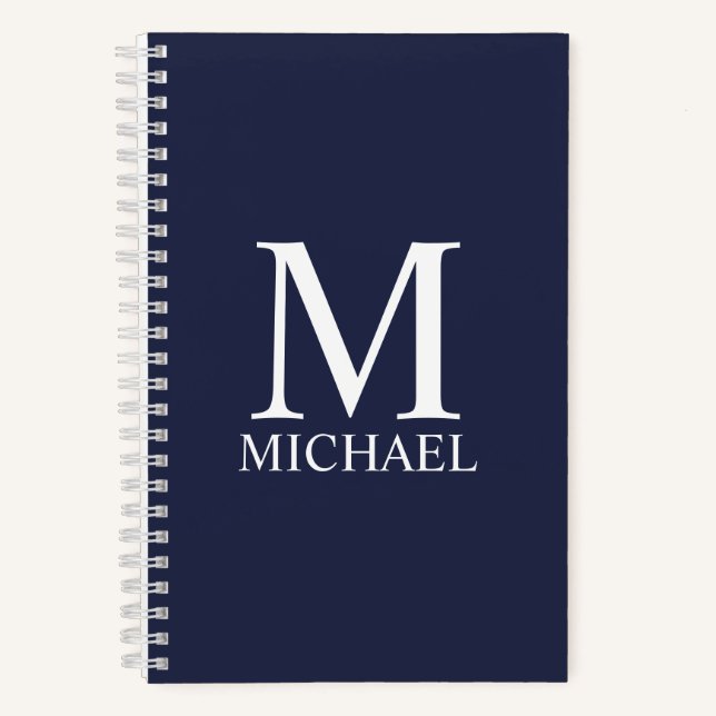 Navy Blue Personalised Monogram and Name Notebook (Front)