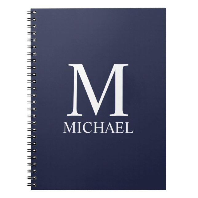 Navy Blue Personalised Monogram and Name Notebook (Front)