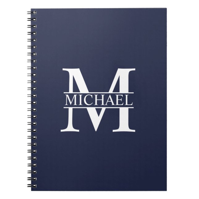 Navy Blue Personalised Monogram and Name Notebook (Front)