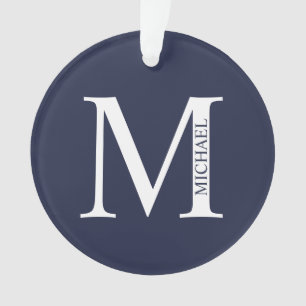 Navy Blue Personalised Monogram and Name Ornament