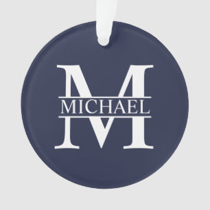 Navy Blue Personalised Monogram and Name Ornament