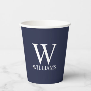 Navy Blue Personalised Monogram and Name Paper Cups
