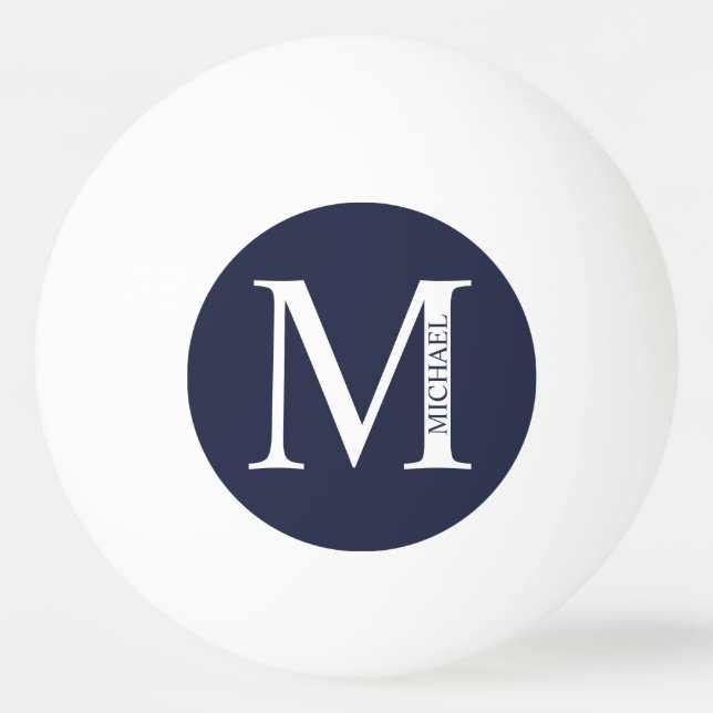 Navy Blue Personalised Monogram and Name Ping Pong Ball (Front)