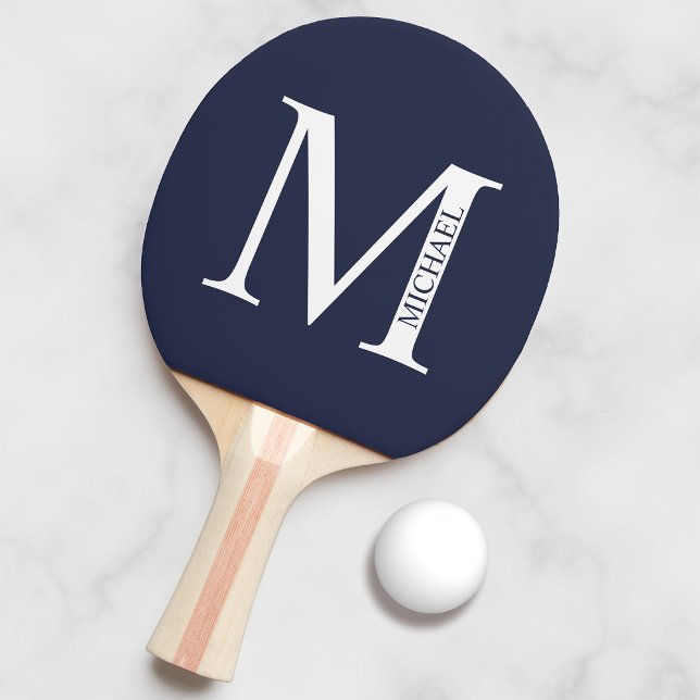 Navy Blue Personalised Monogram and Name Ping Pong Paddle (Creator Uploaded)