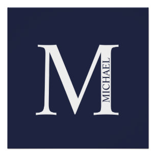 Navy Blue Personalised Monogram and Name Poster
