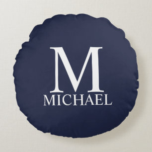 Navy Blue Personalised Monogram and Name Round Cushion