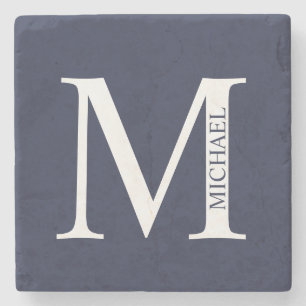 Navy Blue Personalised Monogram and Name  Stone Coaster