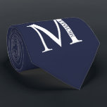 Navy Blue Personalised Monogram and Name Tie<br><div class="desc">Personalised Monogram and Name Gift
features personalised monogram and name in classic serif font style.

Perfect as father's day gifts for dad,  gifts for groomsmen and for any special occasions.</div>