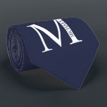 Navy Blue Personalised Monogram and Name Tie<br><div class="desc">Personalised Monogram and Name Gift
features personalised monogram and name in classic serif font style.

Perfect as father's day gifts for dad,  gifts for groomsmen and for any special occasions.</div>
