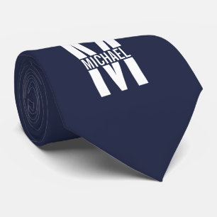 Navy Blue Personalised Monogram and Name Tie