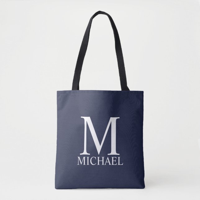 Navy blue Personalised Monogram and Name Tote Bag (Front)