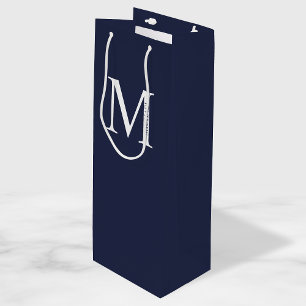 Navy Blue Personalised Monogram and Name Wine Gift Bag