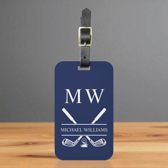 Navy Blue Personalised Monogram Golf Clubs Luggage Tag (Creator Uploaded)