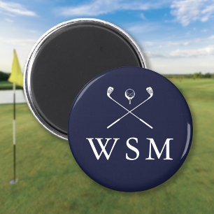 Navy Blue Personalised Monogram Golf Clubs Magnet