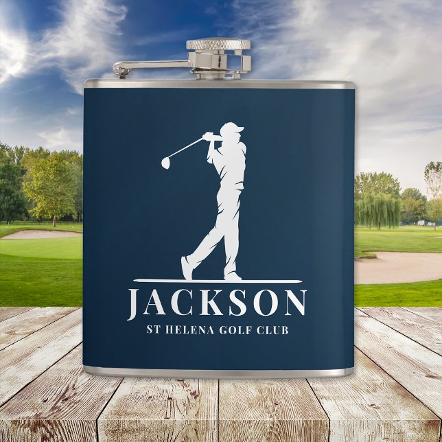 Navy Blue Personalised Monogram Golfer Hip Flask (Creator Uploaded)