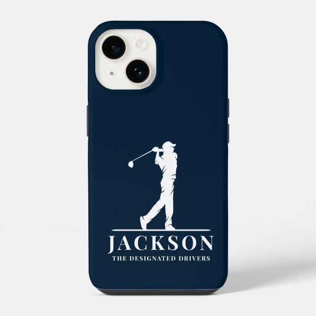 Navy Blue Personalised Monogram Golfer iPhone Case (Back)