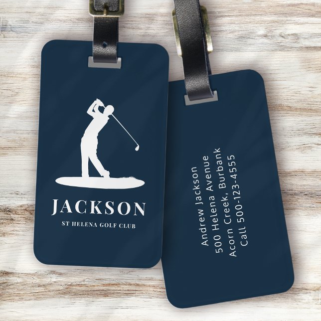 Navy Blue Personalised Monogram Golfer Logo Luggage Tag (Creator Uploaded)