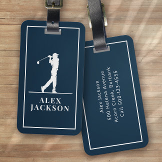 Navy Blue Personalised Monogram Golfer Luggage Tag