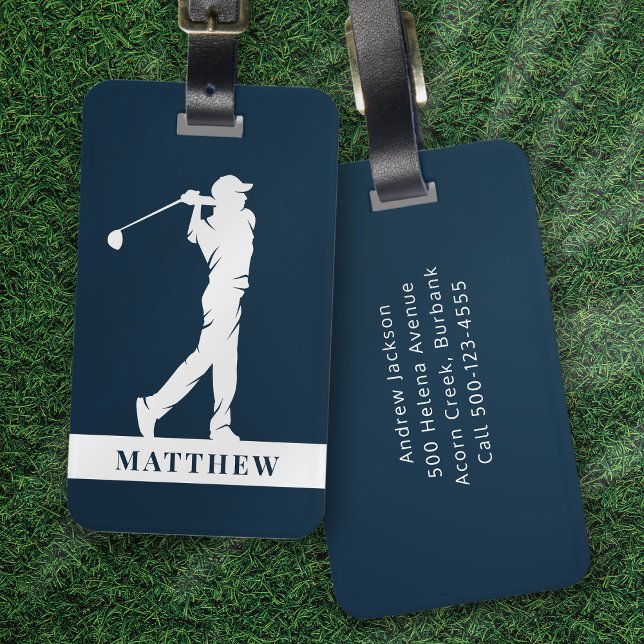 Navy Blue Personalised Monogram Golfer Luggage Tag (Creator Uploaded)