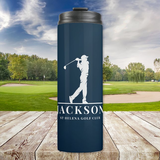 Navy Blue Personalised Monogram Golfer Thermal Tumbler (Creator Uploaded)